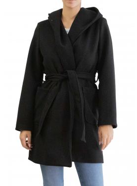 Cappotto corto con cinta tinta unita